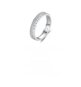 Close-up of S925 sterling silver ring with double layers of sparkling pavé and triangle patterns