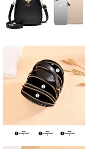Detailed three-layer zipper compartment structure of the black leather crossbody bag