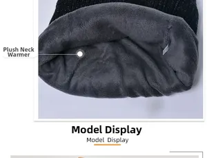 Detailed view of the soft grey fleece lining and black knit fabric of the neck warmer