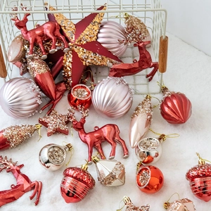 Addobbi Per Albero Di Natale Plastica Glitter Opaco Decorazioni Appese Renna Stella Pigna Arredamento Festivo Casa