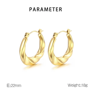 Detail showing dimensions and weight of 18k gold twisted stainless steel hoop earrings