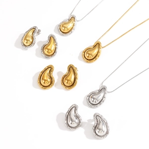 Chic lava teardrop stainless steel jewelry set featuring a polished necklace and earrings
