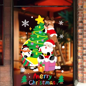 Christmas window stickers featuring Santa Claus, reindeer and snowman for holiday decoration