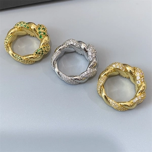 Twisted Braided Band Ring Brass 18K Gold Plated Zircon Pave Set Fashionable Luxury For Women