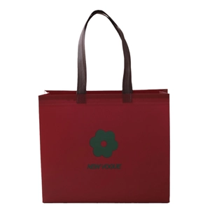 Vintage dark red non-woven floral tote bag with black handles for clothing shops