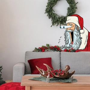 Autocollant Mural Père Noël Surpris Rigolo PVC Amovible Auto Adhésif Décalcomanie pour Décoration de Noël Salon Maison