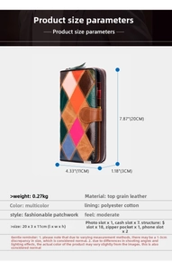 Dimensions détaillées du portefeuille en cuir avec 18 fentes pour cartes et zip