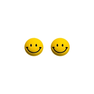 Cute yellow cartoon smiley face stud earrings in minimalist and trendy aesthetic design