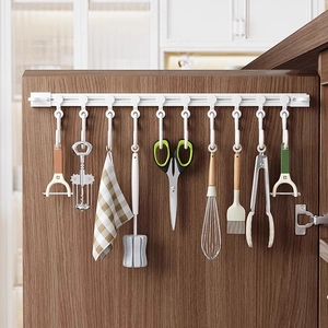 Sliding Rail Hook Rack Kitchen Storage Wall Mounted Punch-Free Cabinet Door Space Saving Plastic Metal S Hooks