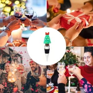 Christmas tree wine stopper with green PVC tree design and rubber seals for bottles