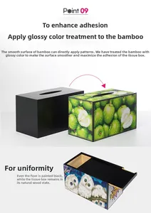 Detail of bamboo diamond painting tissue box with black finish and colorful patterns