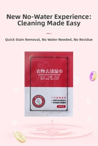Macro detail of portable stain remover wipes in lavender scent single packaging