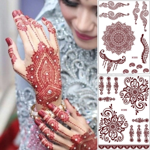 Henna Temporary Tattoo Stickers Waterproof Brown Lace Mandala Flower Body Art For Women Ethnic Style