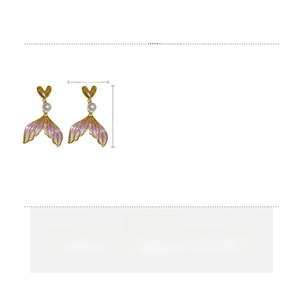 Detail view showing measurements of mermaid tail pearl earrings with silver needles