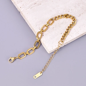 Bracciale minimalista a doppio strato in acciaio inossidabile dorato su base in pietra