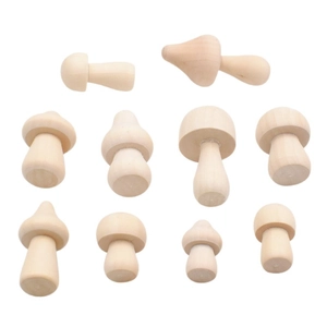 Set of 11 assorted unfinished natural wood mushrooms for kids DIY painting and crafts