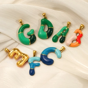 18k gold plated stainless steel 3D balloon letter pendants with colorful enamel on satin