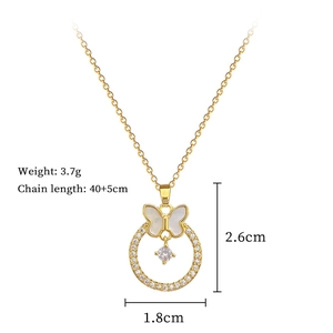Detailed dimensions of butterfly pendant necklace with white mother of pearl and zircon