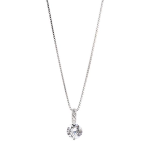 Elegant silver box chain necklace featuring a brilliant round zircon pendant with accent stones