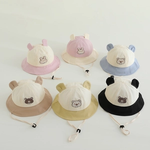 Kids' cartoon bear sun hats in multiple colors with bear ears and adjustable chin straps