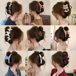 Trendy Korean INS style hair claw clips set shown on model for daily hairstyling