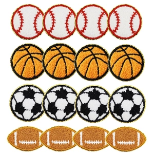 Chenille Sports Ball Embroidery Patches Iron On Football Basketball Baseball Rugby Glitter Border DIY Clothing Decals
