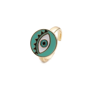 Adjustable evil eye ring with colorful enamel disc charms in five vibrant colors