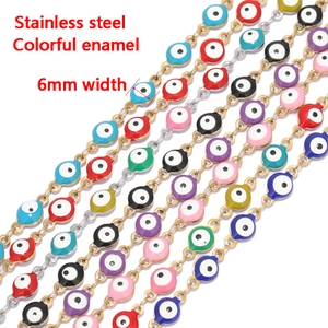 Detailed macro view of 6mm stainless steel evil eye colorful enamel jewelry chain