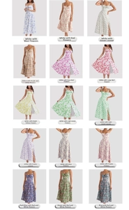 Collage of fifteen floral summer dresses featuring high slits and stylish strap designs
