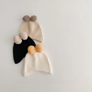 Kids Winter Knit Beanie Hat Acrylic Thick Warm Ribbed With Large Bow Ear Decor For Baby Infants Toddlers