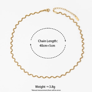 Golden wavy stainless steel chain necklace with 40+5cm length and 3.8g weight