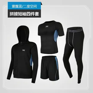Abbigliamento Sportivo Atletico da Uomo Top And Bottom T-Shirt a Compressione Pantaloncini Leggings Giacca con Cappuccio Fitness