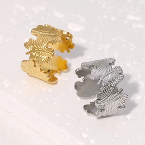 Anillos anchos con diseño de hoja en acero inoxidable dorado y plateado mujer