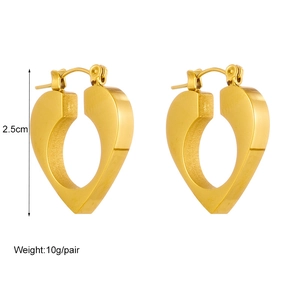 Minimalist gold heart-shaped hoop earrings in polished stainless steel for women