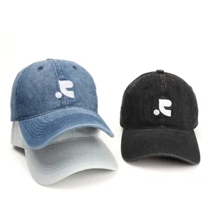 Casquette Baseball Denim Lavé Unisexe Brodée Soft Top Rétro Distressed Coton Chapeau Solaire Mode Quotidienne Streetwear