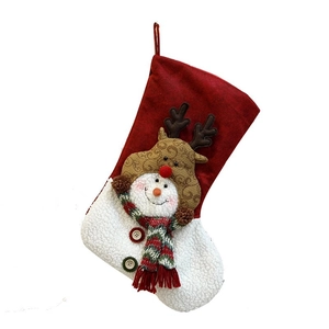 Chaussette de Noël avec motifs 3D de bonhomme de neige et renne en feutre rouge
