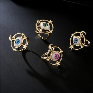 Evil Eye Ring Gold Tone Copper Celestial Moon Star Adjustable Open Band Jewelry For Women
