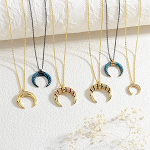 Bohemian style crescent horn necklaces with pavé zircon stones in multiple colors