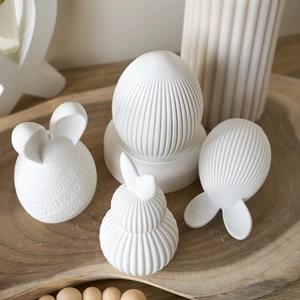 Modern white striped Easter egg and faceless bunny silicone mold set for DIY crafts