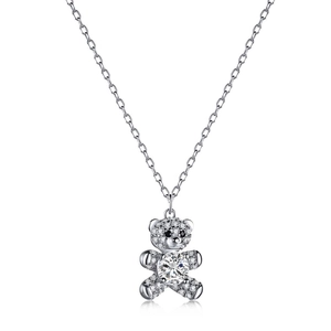 Elegant S925 sterling silver bear pendant necklace with sparkling cubic zirconia pavé setting