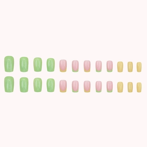 French country style press-on nails set in lemon yellow and avocado green shades