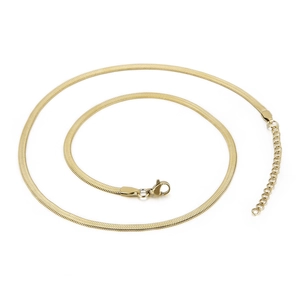 Flat golden stainless steel snake bone chain necklace with lobster clasp and extender