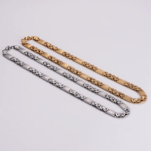 Handmade stainless steel hip hop necklace for men in gold and silver textured links