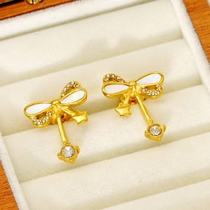 Stainless Steel Bowknot Drop Earrings 18K Gold Plated With Shell And Zircon Star Charm For Women Elegant Fashion Jewelry