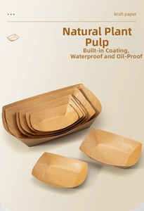 Waterproof and oil-proof kraft paper food trays in various sizes for takeout packaging