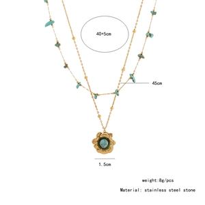 Detailed size specifications for double-layered stainless steel turquoise pendant necklace