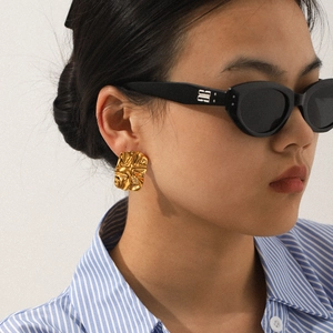 18K gold plated stainless steel geometric square earrings with a unique textured finish