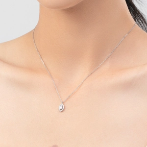Elegant S925 sterling silver marquise necklace with clear stones worn by a model