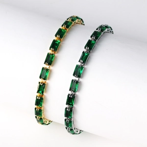 Vintage style colorful zircon chain bracelets with green rectangle gemstones in gold and silver