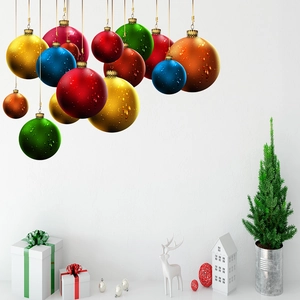 Colorful Christmas ball wall stickers with water drop texture for festive home decoration